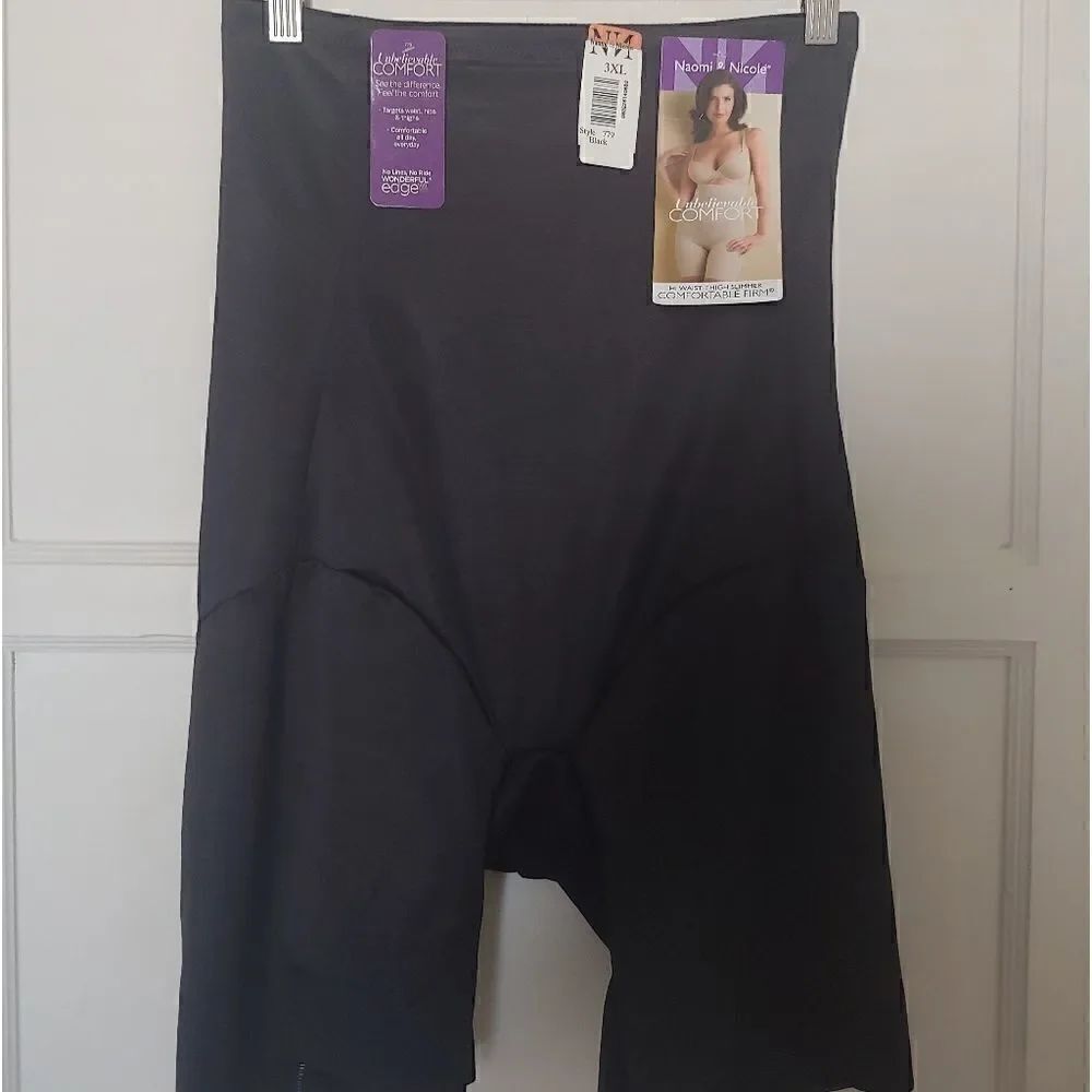 Naomi & Nicole Shapewear Women's High Waist Thigh Slimmer Black Size 3X NWT